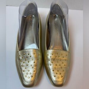 Flirtations VTG gold metallic leather flats studded accents grannycore size 8M